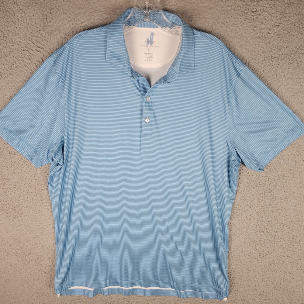 johnnie-O Polo Shirt Mens L Blue Double Eagle Featherweight JMPO100930 Stripe